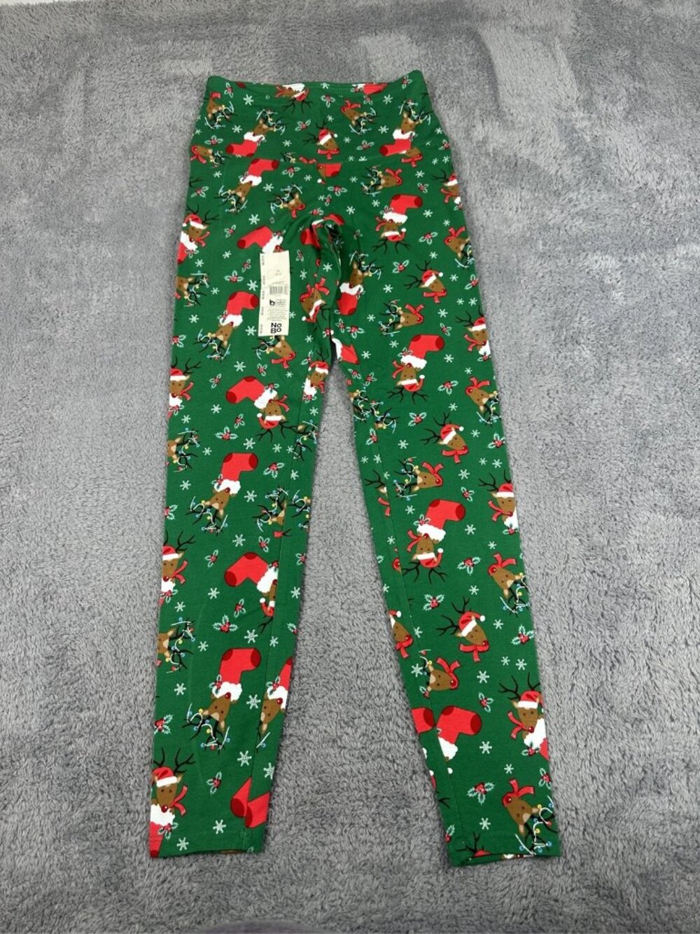 No Boundaries Women's Christmas Reindeer Holiday Ankle Leggings Green Sz XS